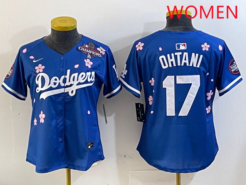 Women Los Angeles Dodgers #17 Ohtani Blue Sakura Edition 2025 Nike MLB Jersey style 2->women mlb jersey->Women Jersey
